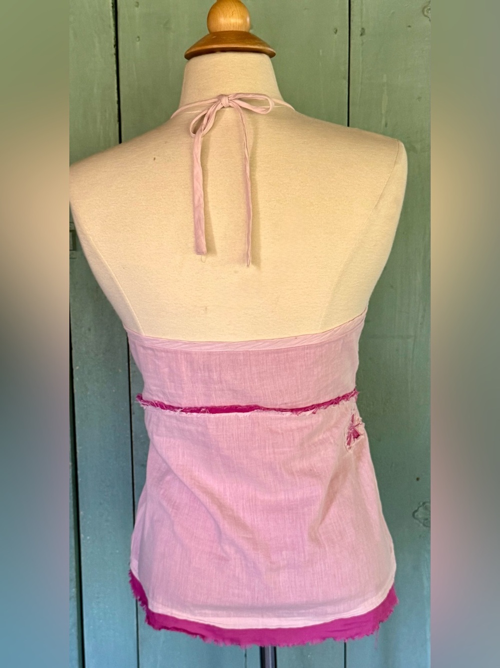 SOLD!! O'Neill Tank Top L Pink Embroidery Patches Floral Boho Halter Beachy L - Picture 7 of 12